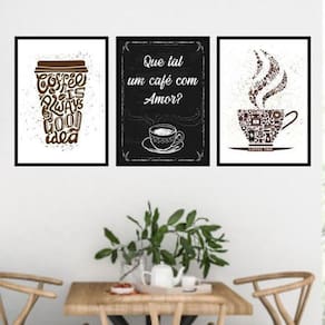 Kit 3 Quadros Que Tal Um Café Com Amor 24X18Cm