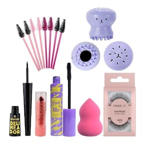 Kit De Maquiagem Completo Com Batom Rímel Esponja Facial