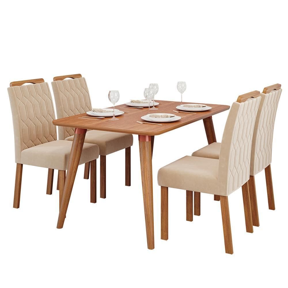 Mesa de Jantar Adele 130x80 com Tampo em MDF e 4 Cadeiras Paola Wood - Cimol Móveis