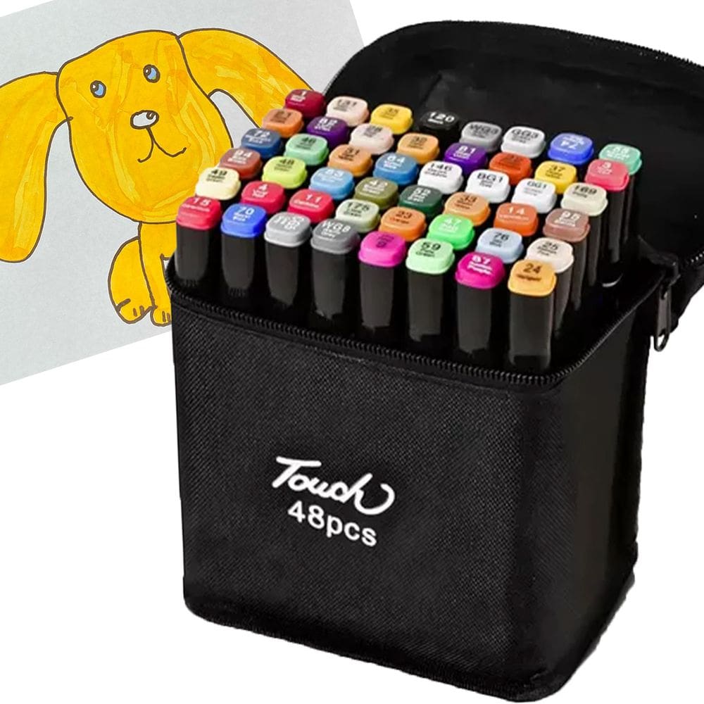 Caneta Canetinha Permanente 48 Cores Ponta Dupla Estojo Marcador Bolsa Com Alça Pintura