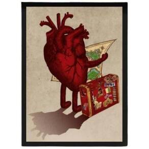 Quadro Decorativo Coração Viajante 45X34 Com Vidro - Preta