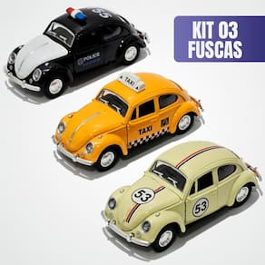 Kit 3 Super Carrinhos Miniatura Fusca Colecionador Fricção