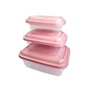 Jogo Potes Vasilhas 3 Peças Retangular 200/400/800Ml Rosa