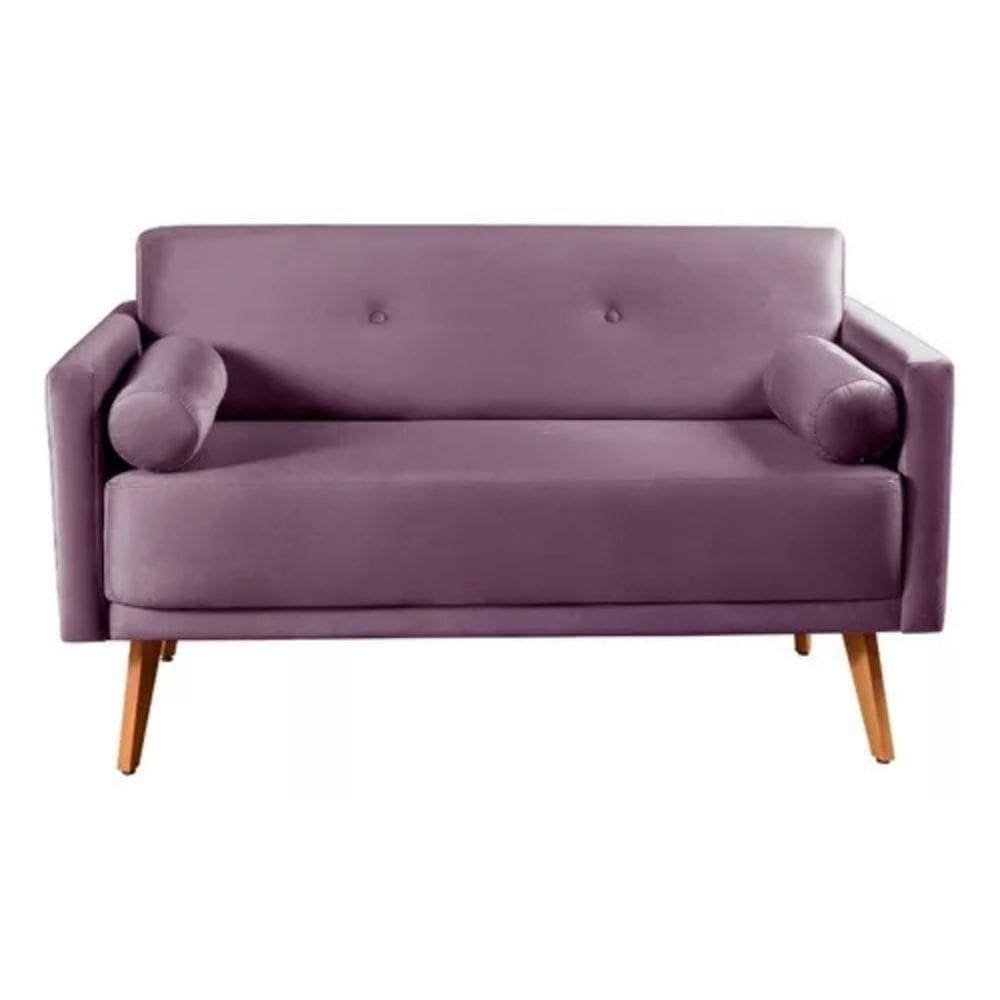 Sofá 2 Lugares Luma Veludo Roxo Com Pés Em Madeira 1,40m