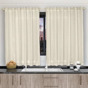 Cortina Voil Xadrez Pérola 2,80X1,40 Forro Microfibra Sala