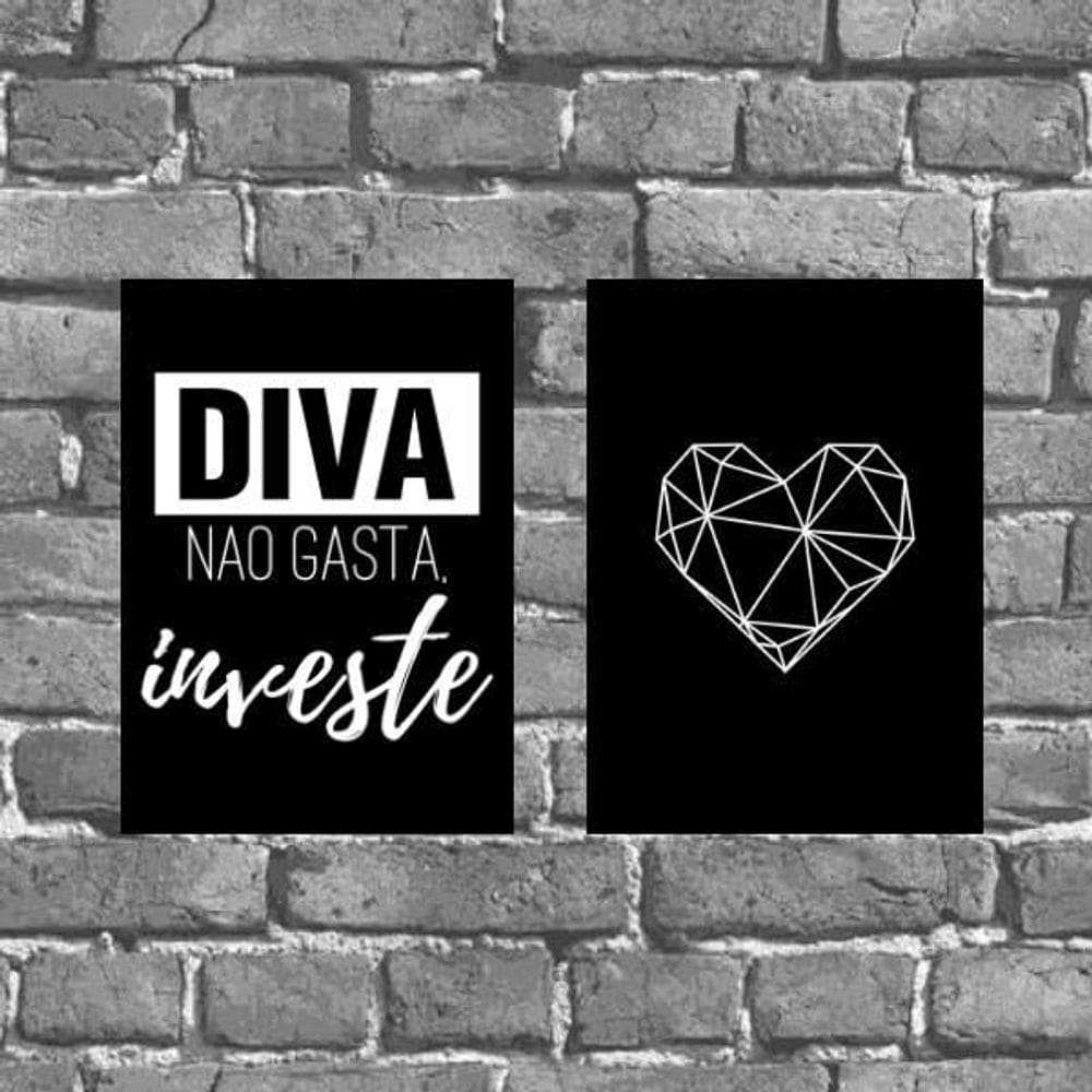 Placa Diva Não Gasta Investe 18x27cm - Kit com 2 unidades