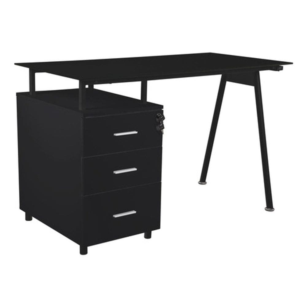 Conjunto Mesa De Escritorio E Gaveteiro Preta 76x60x120 Cm