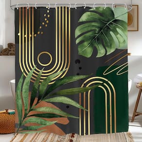 Cortina de chuveiro Glawry Verde Escuro Gold Boho Mid Century