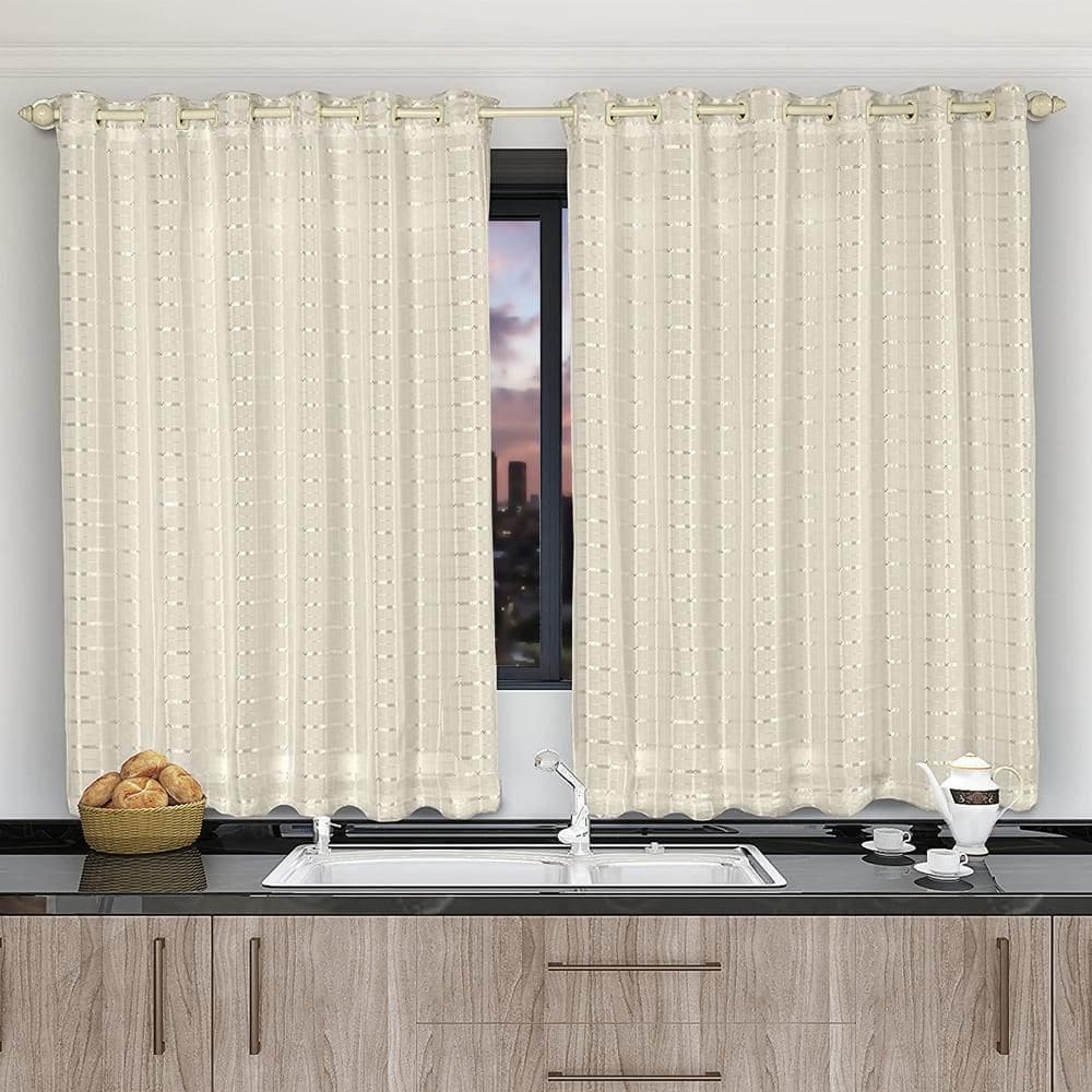 Cortina Cozinha Xadrez Pérola 2,80X1,20 Forro Microfibra