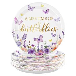 Pratos de papel Grencian Butterfly Bridal Shower 50 unidades 22,86 cm