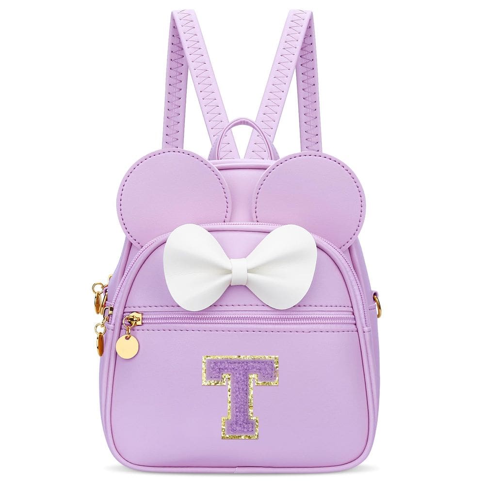 Mini mochila KKXIU Girls Initial Bowknot de couro sintético roxa