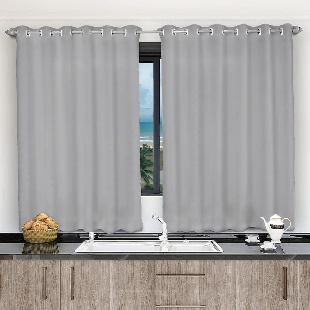 Cortina Para Cozinha Voil Cinza 2,00X1,20 Forro Microfibra
