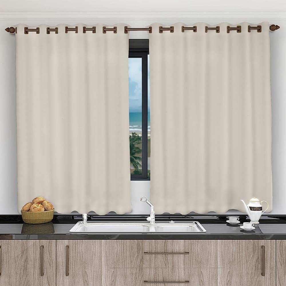 Cortina Voil Bege 2,80X1,40 Forro Microfibra Sala Cozinha