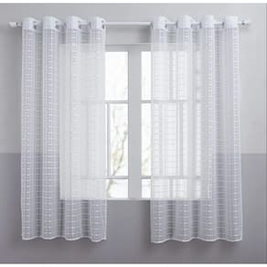 Cortina Transparente Voil Xadrez Branco 2,80X1,20 Cozinha