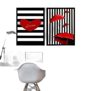 Kit 2 Quadros Love Listra Preto/Vermelho 33X24 Moldura Preta
