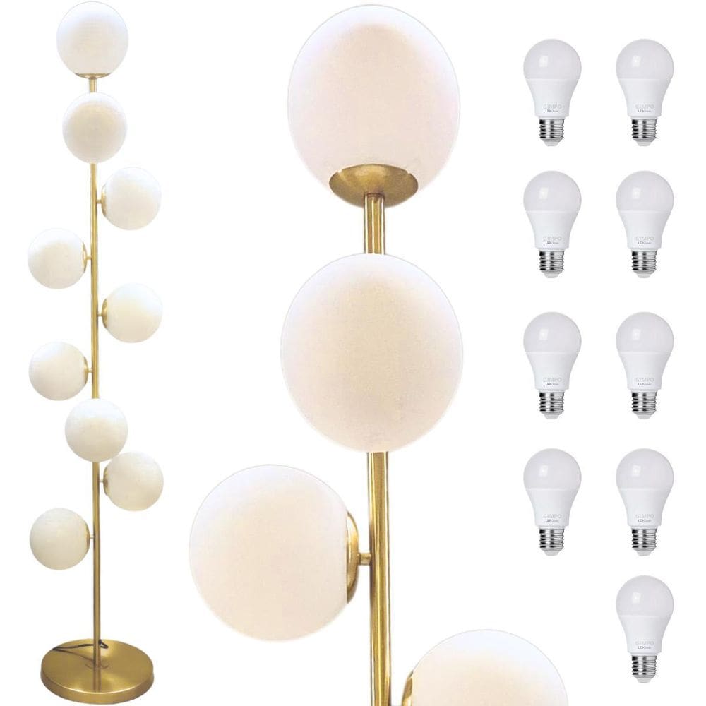 Luminária Piso Chão 162Cm Jabuticaba 9 Globos Vidro Dourada
