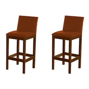 Kit 2 Banquetas Alta Luxo Pérola Com Encosto Estofada Em Veludo Terracota Madeira Maciça Imbuia