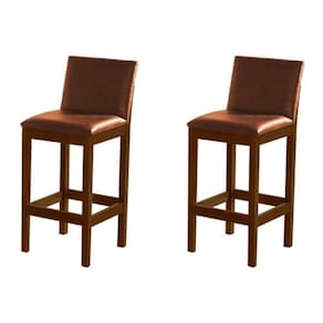 Kit 2 Banquetas Alta Luxo Pérola Com Encosto Estofada Em Couro Pu Caramelo Madeira Maciça Imbuia
