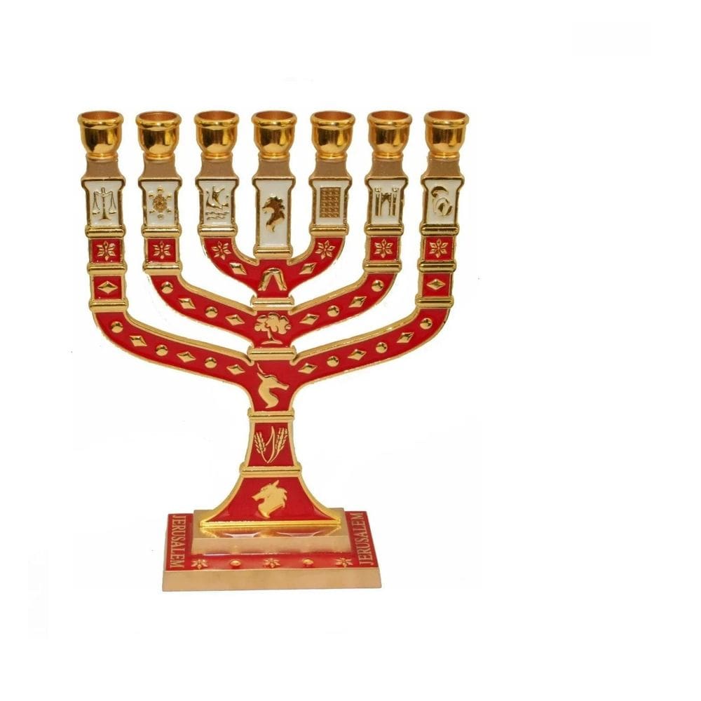 Candelabro Sete Pontas - Menora 18Cm Vermelho- Israel