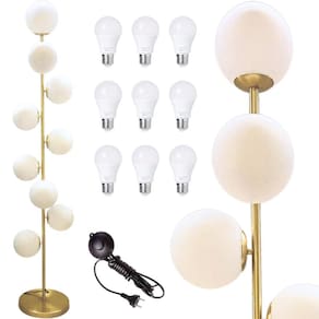 Luminária Piso Chão 162Cm Jabuticaba 9 Globos Vidro Dourada