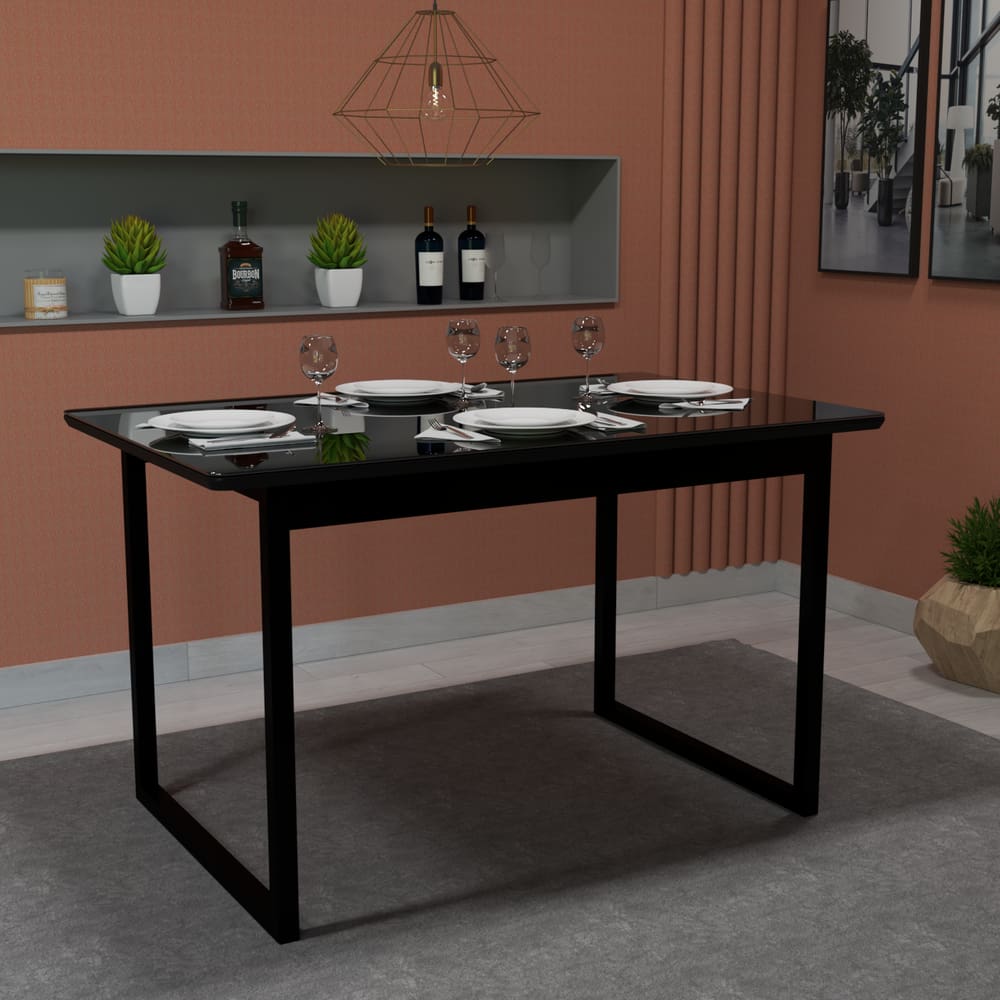 Mesa De Jantar Moderna Estilo Industrial Pés Ferro Tampo MDF 120x80 4 Lugares