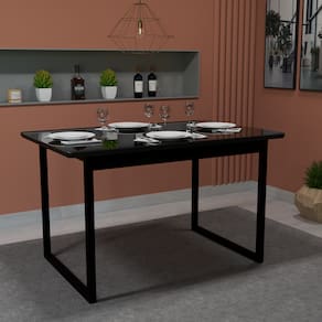 Mesa De Jantar Retangular 160x80 Base De Ferro Tampo MDF Sem Vidro Estilo Industrial
