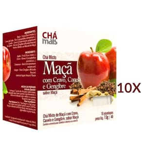 Chá de Maçã com Gengibre Canela e Cravo Vegano Cx10 Sachês de 1,5g Kit 10