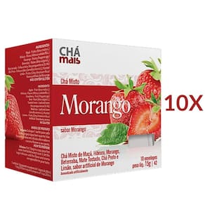 Chá de Morango Vegano Cx10 Sachês de 1,5g Kit 10