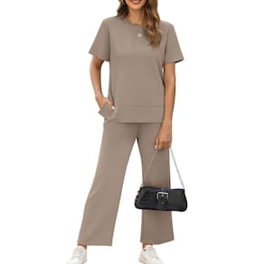 Conjunto de lounge XIEERDUO de duas peças para mulheres, cáqui, tamanho M
