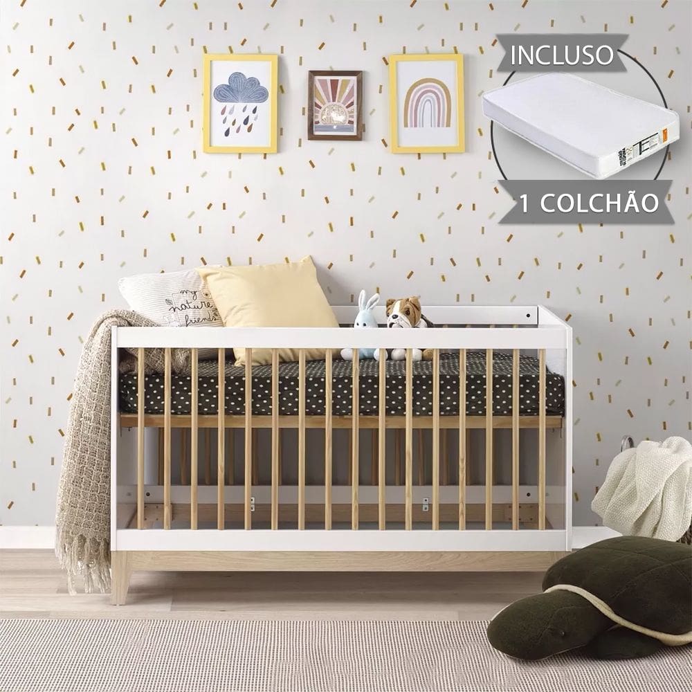 Berço Alecrim com Colchão Branco/carvalho
