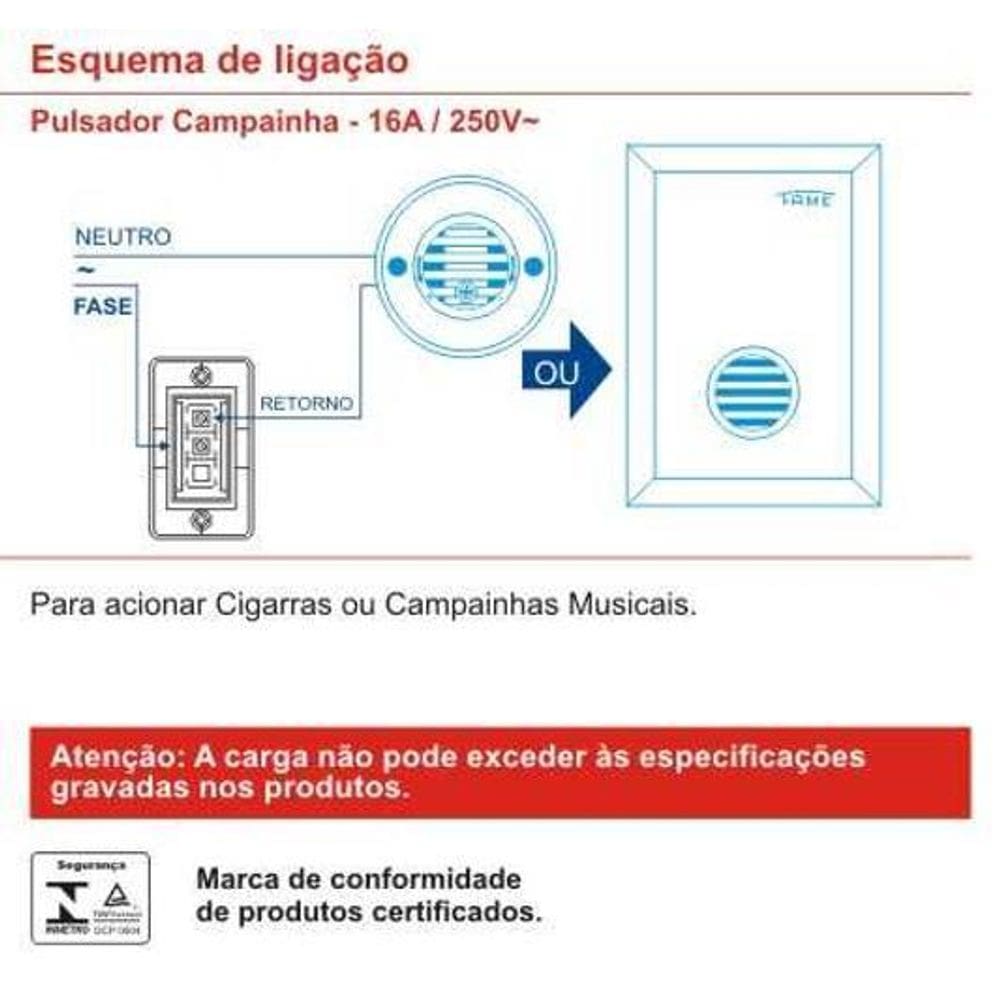 Interruptor Sobrepor 1C Pulsador 16A Campainh