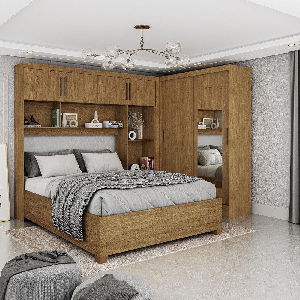 Quarto Modulado Casal com Espelho e Cama 6 Portas Belém Carioca Móveis