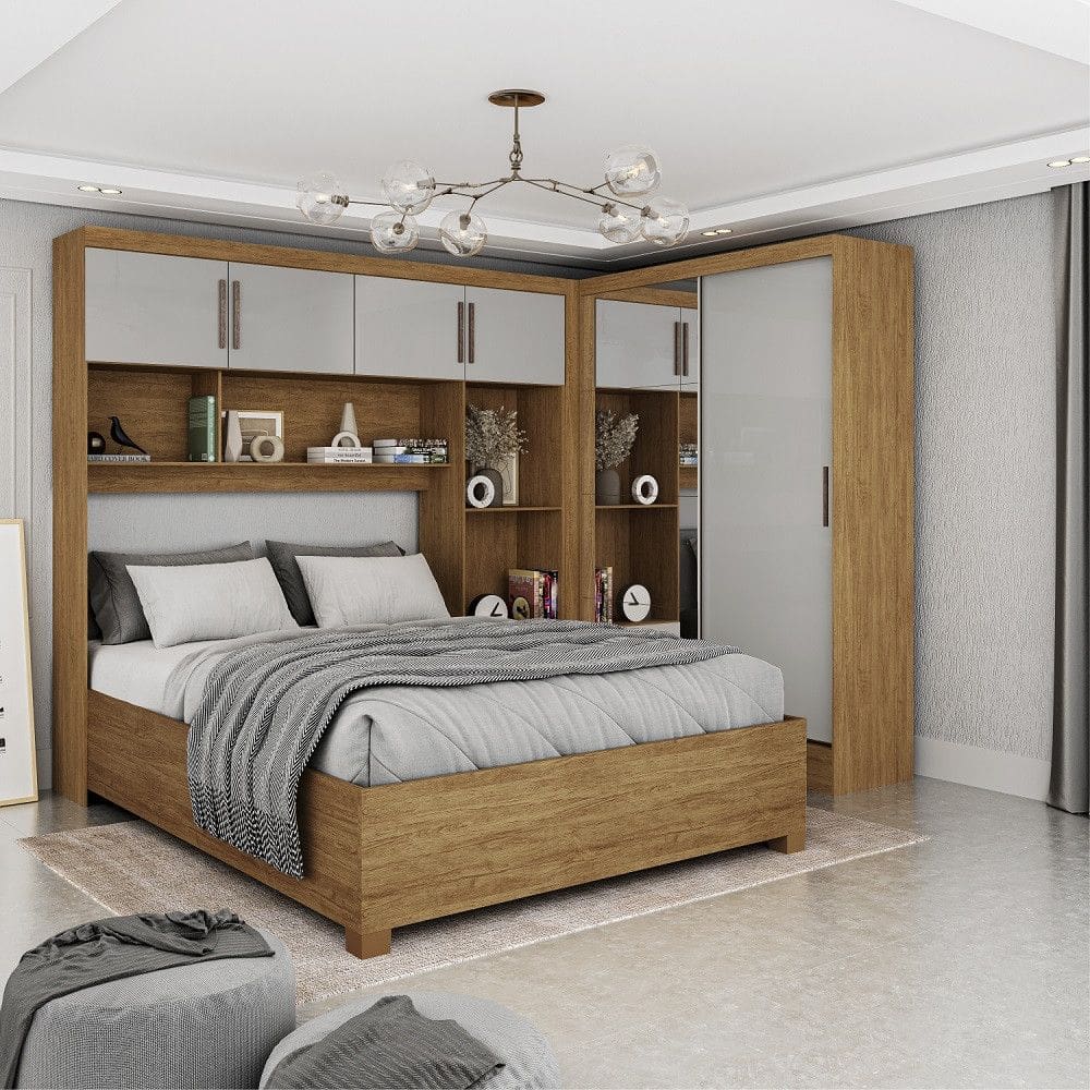 Quarto Modulado Casal com Espelho e Cama 6 Portas Belém Plus Carioca Móveis