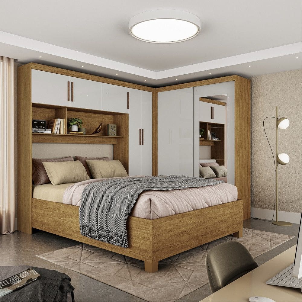 Quarto Modulado Casal com Espelho e Cama 7 Portas Belém Carioca Móveis