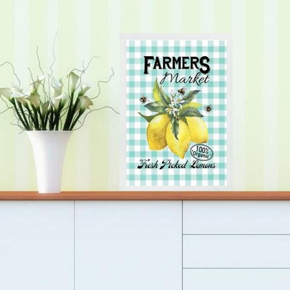 Quadro Decorativo Cozinha Vintage Limao 45X34Cm - Com Vidro