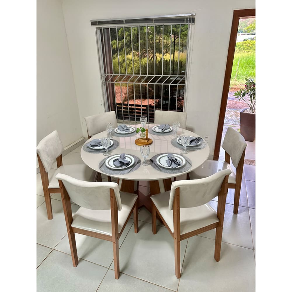 Sala de Jantar Moderna Vidro 6 Cadeiras Rubi Turim LJ Móveis
