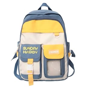 Mochila Juvenil Feminina Casual Cute Duo Passeio Cores:Amarelo com Azul