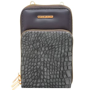 Bolsa Carteira Feminina Com Alça Textura Croco Cor:Cinza