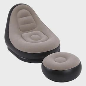 Sofa Poltrona Inflavel Com Puff Cor:Cinza