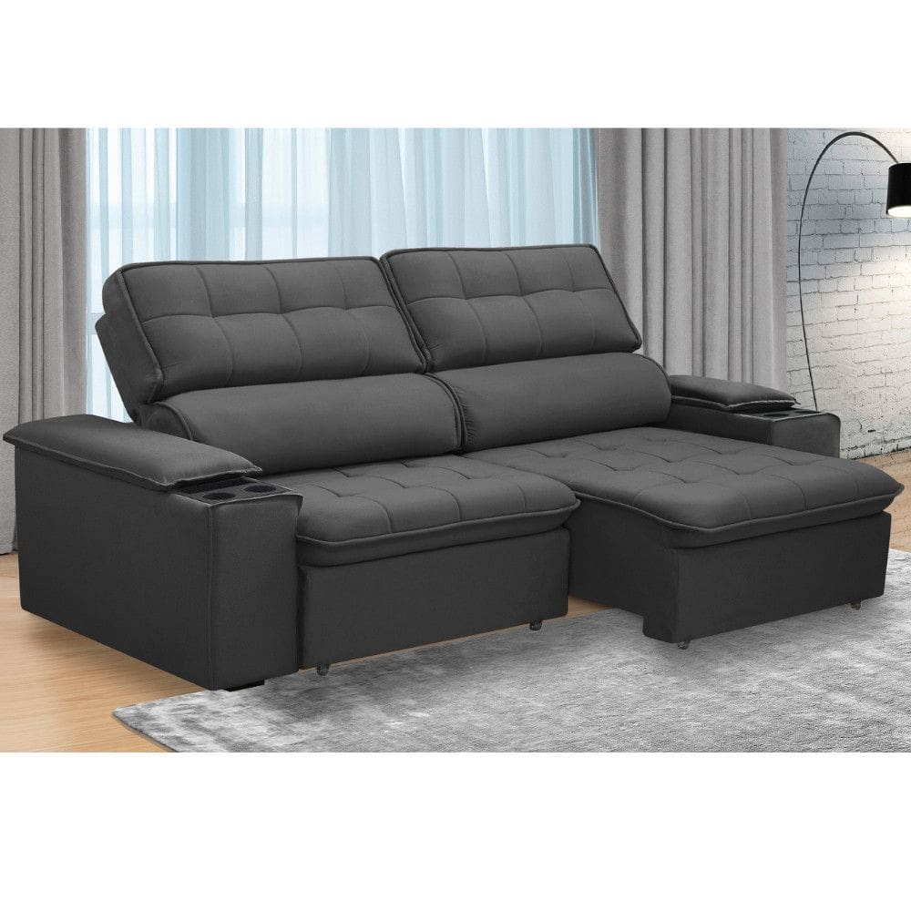 Sofá 4 Lugares Retrátil Reclinável 250cm Veludo Belfort Ferguile