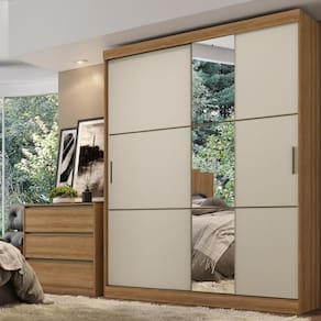 Guarda Roupa Solteiro Flex com Espelho 2 Portas de Correr Comfort Glass THB