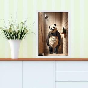 Quadro Divertido Banheiro Panda Tomando Banho 45X34Cm Vidro