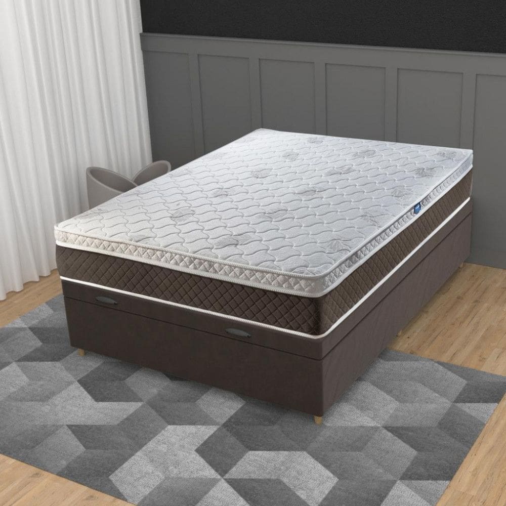 Cama Box Baú Casal 138cm Molas Ensacadas Euro Suede Genebra Umaflex JSW