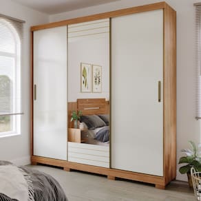 Guarda Roupa Casal com Espelho e Pés 3 Portas de Correr 100 MDF Búzios Panan