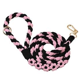 Coleira para cães Panda Jianghu, algodão trançado, 1,5 m, durável, preta e rosa