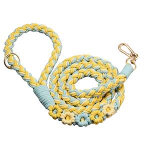 Coleira para cães Panda Jianghu, algodão trançado, 1,5 m, durável, azul e amarelo