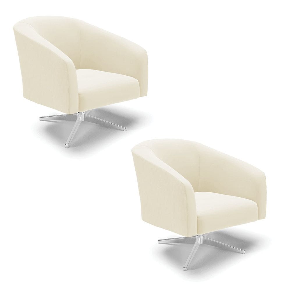 Poltrona Decorativa Giratória Cromada Kit 2 Stella Cotelê Ext/Veludo Off White D03 - D`Rossi