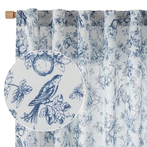 Cortinas Vangao Linen Blend Floral 240 cm Toile Blue 2 painéis