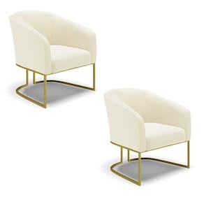 Poltrona Decorativa Industrial Dourado Kit 2 Stella Cotelê Int/Veludo Off White D03 - D`Rossi