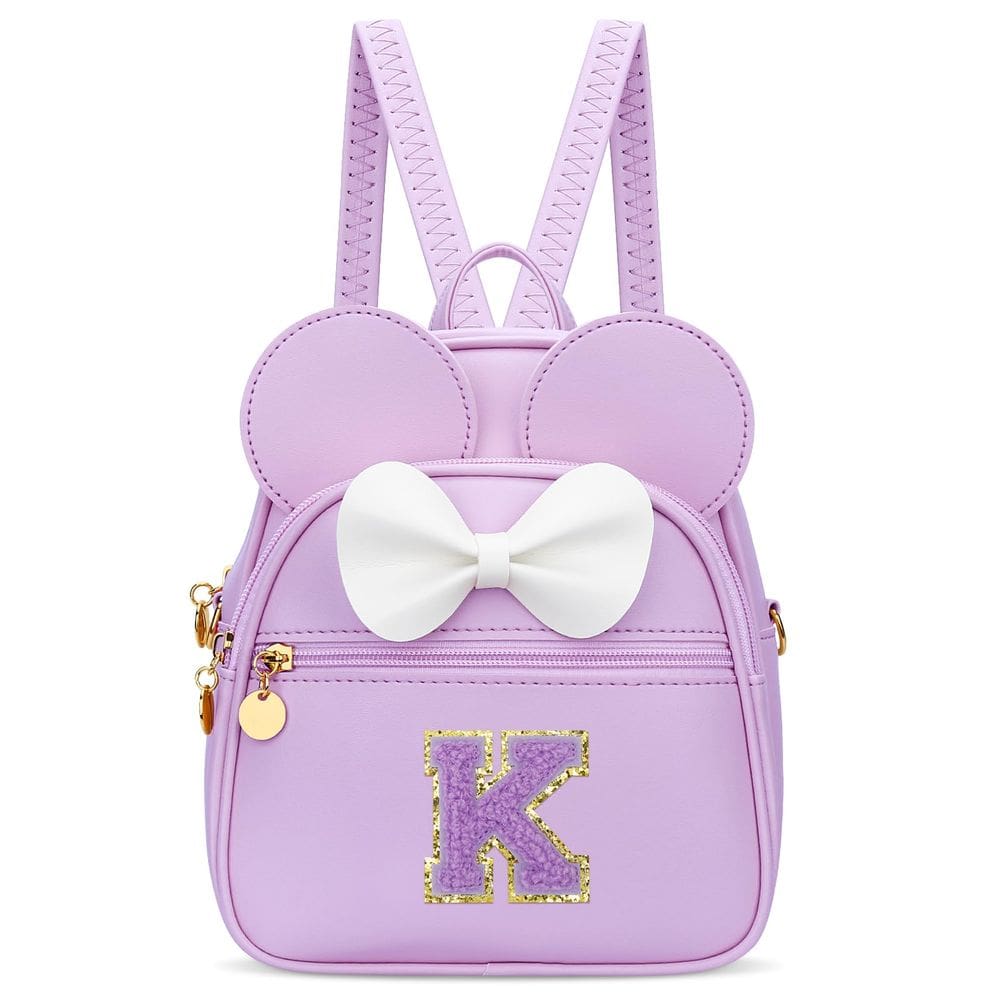 Mini mochila KKXIU Girls Initial Bowknot Purple Faux Leather